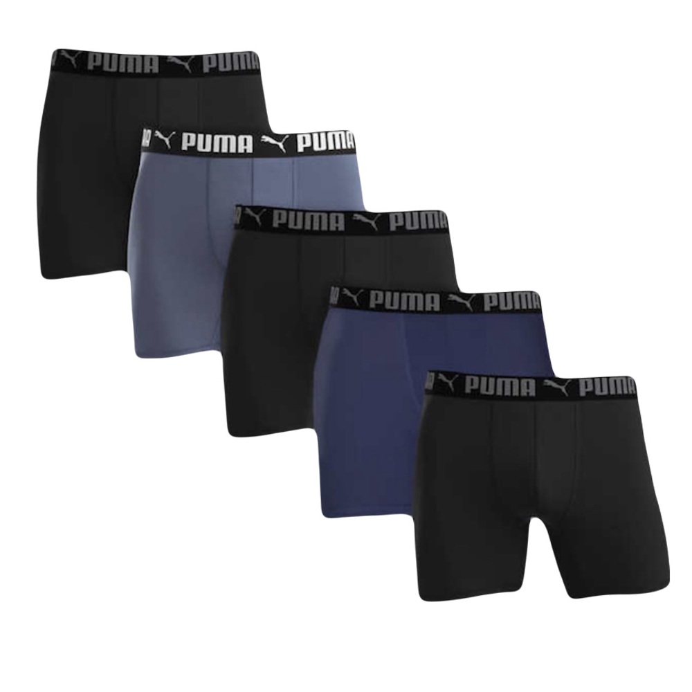 PUMA Men's Boxer Brief, 5 pack Size L, Black, Blue, Gray